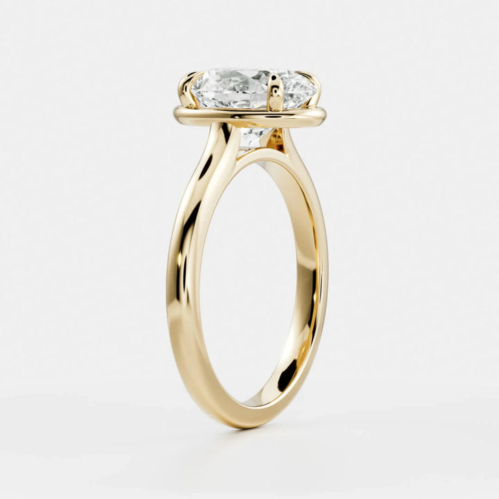 2.0CT Bezel Set Oval Cut Lab Grown Diamond Cathedral Engagement Ring