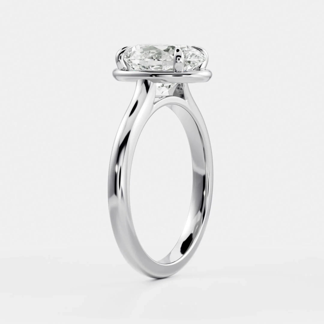 2.0CT Bezel Set Oval Cut Lab Grown Diamond Cathedral Engagement Ring