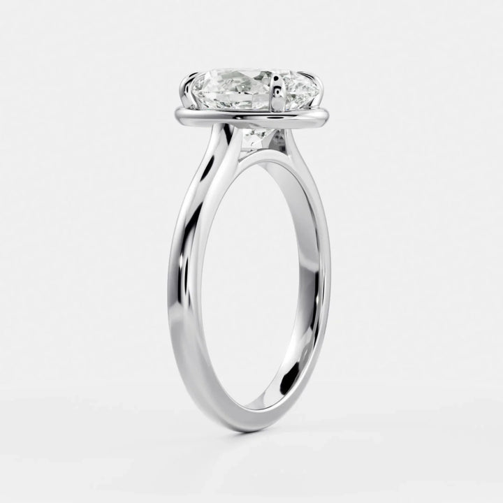 2.0CT Bezel Set Oval Cut Lab Grown Diamond Cathedral Engagement Ring