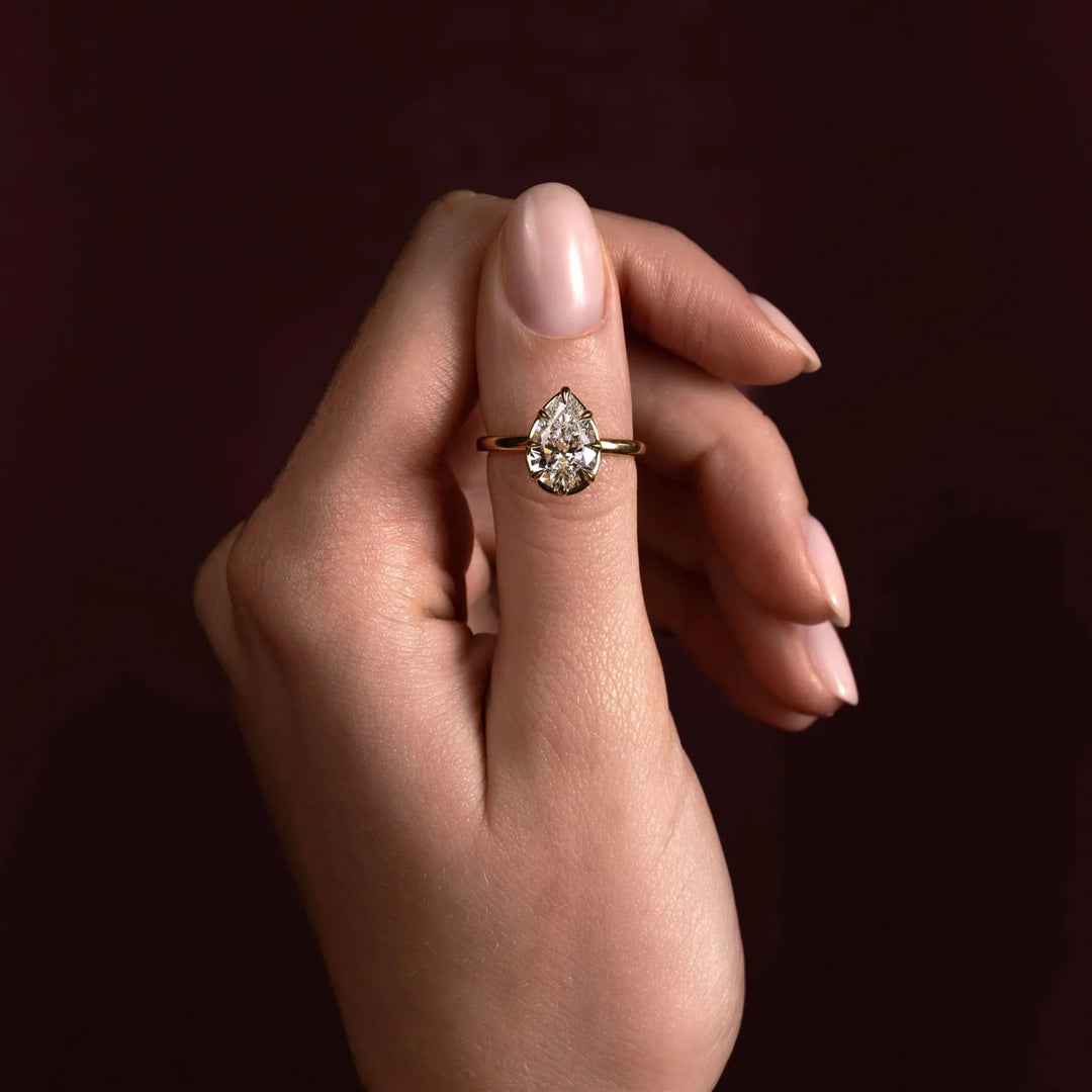 2.0CT Bezel Set Pear Cut Lab Grown Diamond Solitaire Engagement Ring