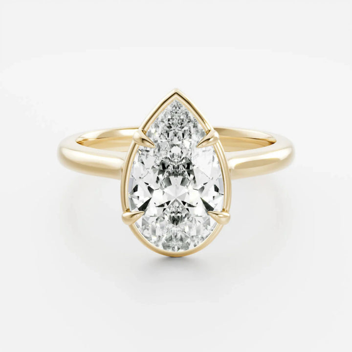 2.0CT Bezel Set Pear Cut Lab Grown Diamond Cathedral Engagement Ring