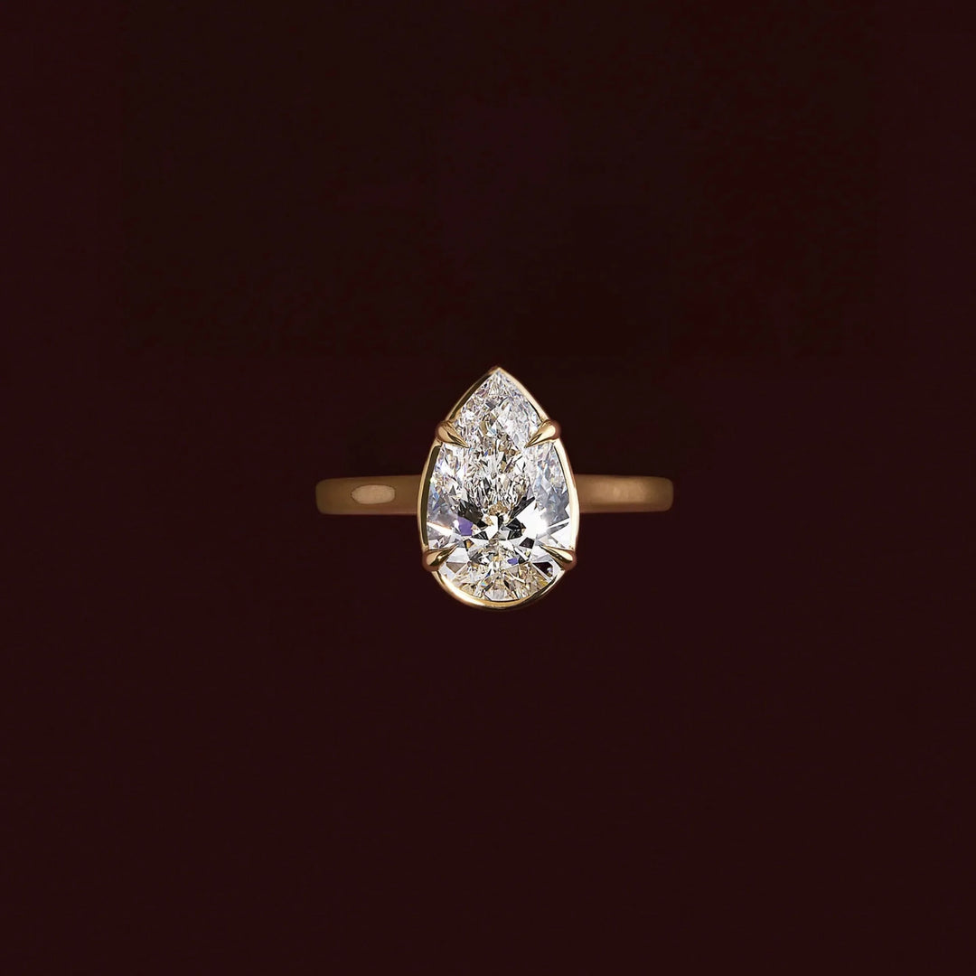 2.0CT Bezel Set Pear Cut Lab Grown Diamond Cathedral Engagement Ring