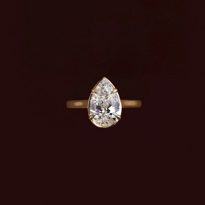2.0CT Bezel Set Pear Cut Lab Grown Diamond Cathedral Engagement Ring