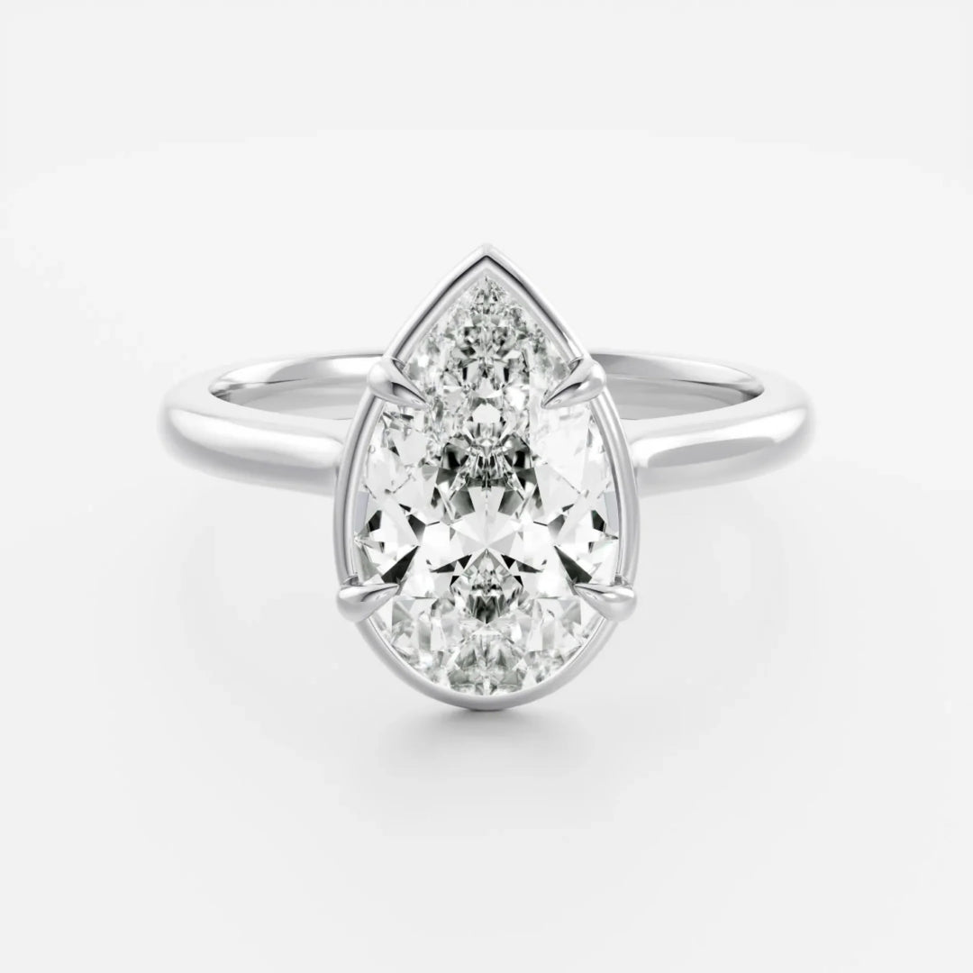 2.0CT Bezel Set Pear Cut Lab Grown Diamond Cathedral Engagement Ring