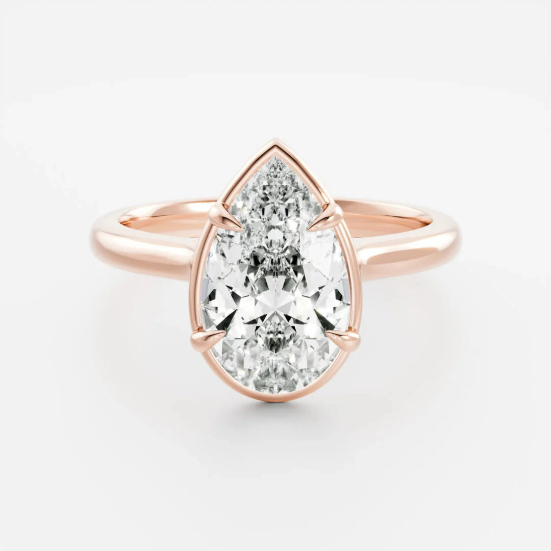 2.0CT Bezel Set Pear Cut Lab Grown Diamond Cathedral Engagement Ring