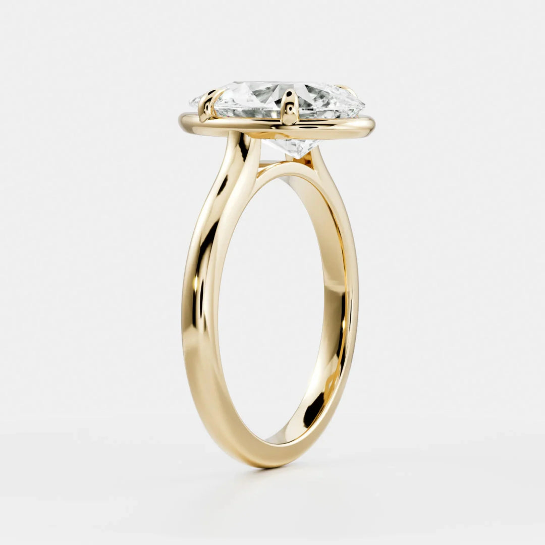 2.0CT Bezel Set Pear Cut Lab Grown Diamond Cathedral Engagement Ring