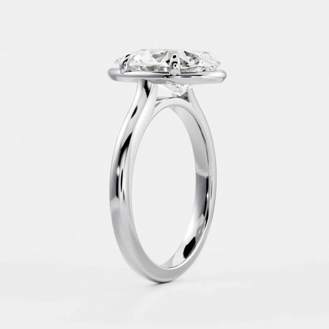 2.0CT Bezel Set Pear Cut Lab Grown Diamond Cathedral Engagement Ring