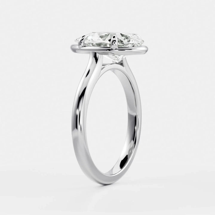 2.0CT Bezel Set Pear Cut Lab Grown Diamond Cathedral Engagement Ring