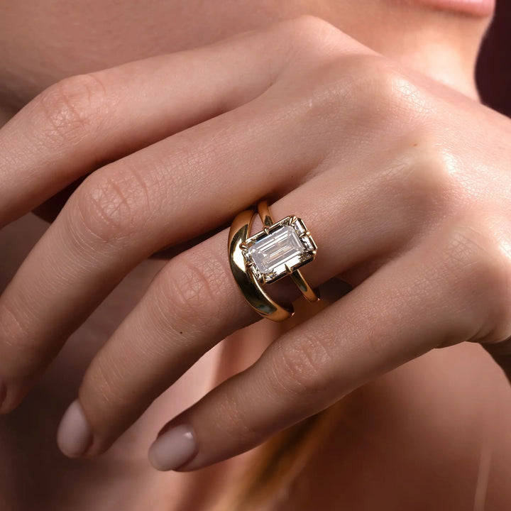 2.50CT Bezel Set Emerald Cut Lab Grown Diamond Solitaire Engagement Ring