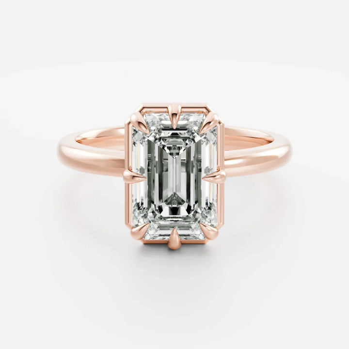 2.50CT Bezel Set Emerald Cut Lab Grown Diamond Solitaire Engagement Ring