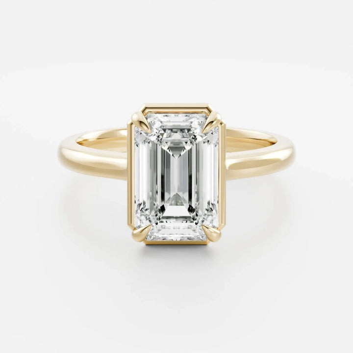 2.50CT Bezel Set Emerald Cut Lab Grown Diamond Solitaire Engagement Ring