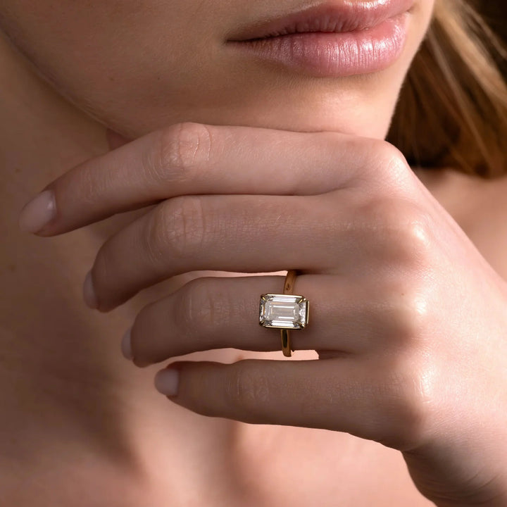 2.50CT Bezel Set Emerald Cut Lab Grown Diamond Solitaire Engagement Ring