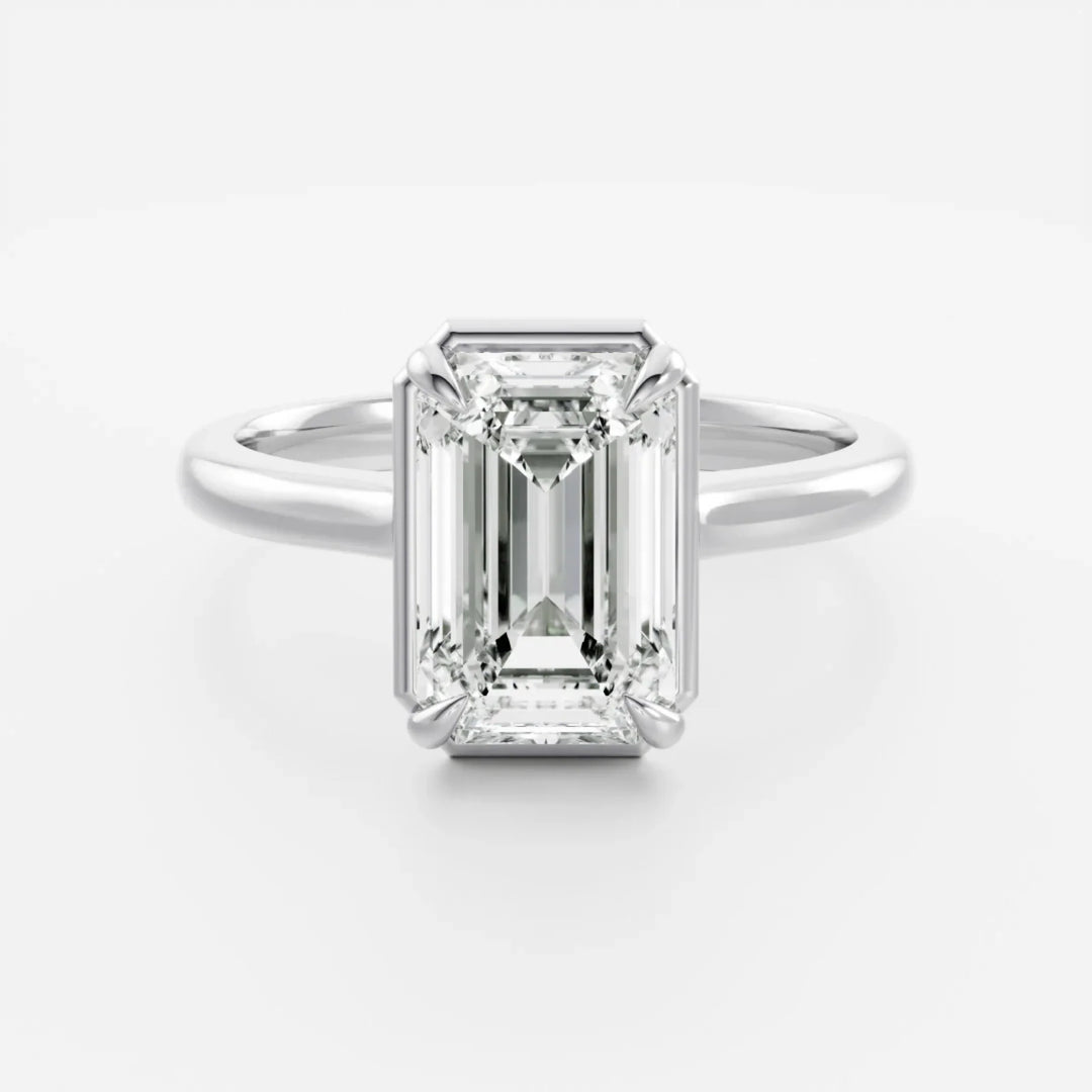 2.50CT Bezel Set Emerald Cut Lab Grown Diamond Solitaire Engagement Ring