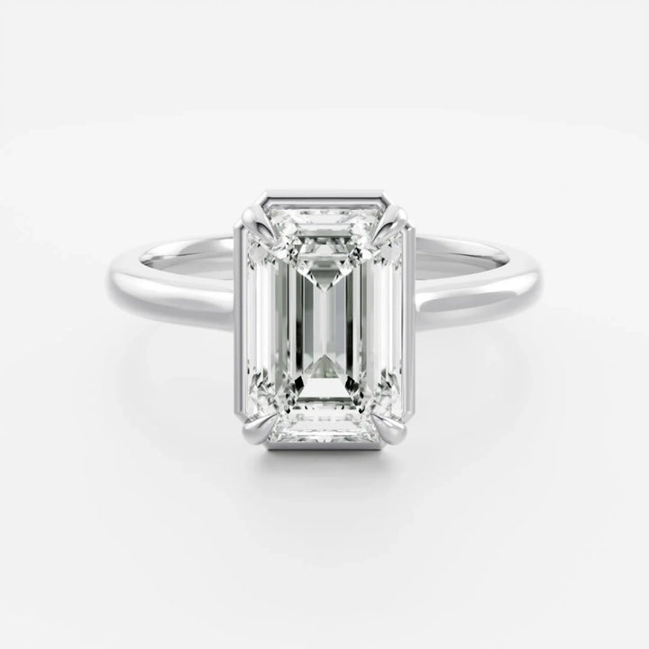 2.50CT Bezel Set Emerald Cut Lab Grown Diamond Solitaire Engagement Ring