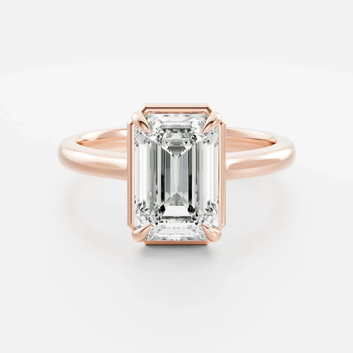 2.50CT Bezel Set Emerald Cut Lab Grown Diamond Solitaire Engagement Ring