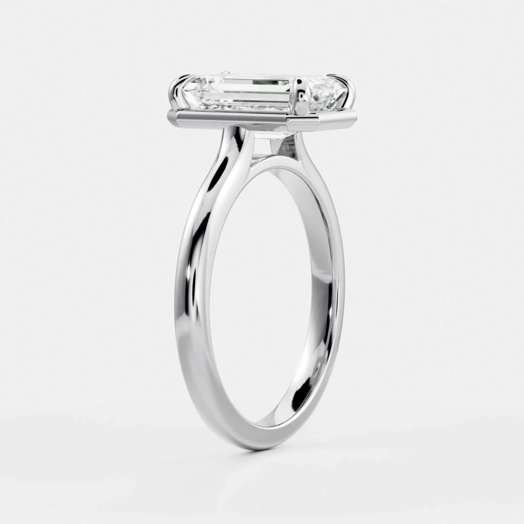 2.50CT Bezel Set Emerald Cut Lab Grown Diamond Solitaire Engagement Ring