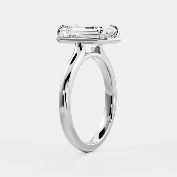 2.50CT Bezel Set Emerald Cut Lab Grown Diamond Solitaire Engagement Ring