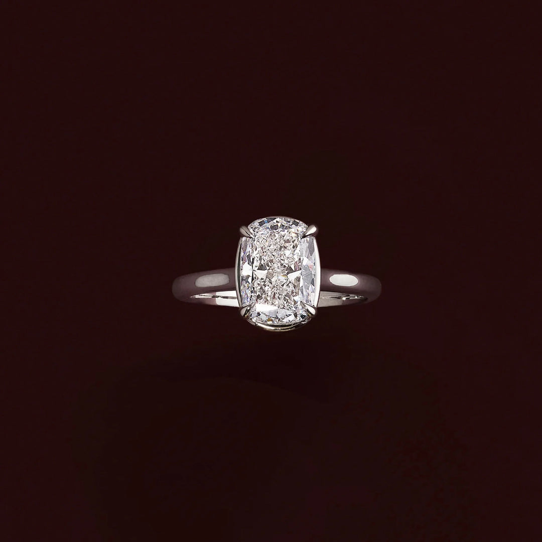 1.50CT Bezel Set Elongated Cushion Cut Lab Grown Diamond Solitaire Engagement Ring