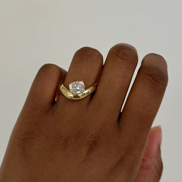 1.0ct Cushion Cut East West Diamond Unique Curved Engagement Ring