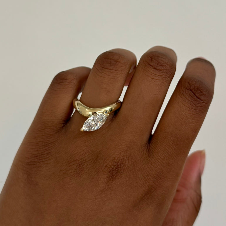 1.0ct Marquise Cut East West Diamond Curved Unique Engagement Ring