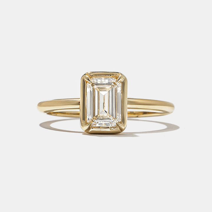 0.75CT Bezel Set Emerald Cut Lab Grown Diamond Solitaire Engagement Ring