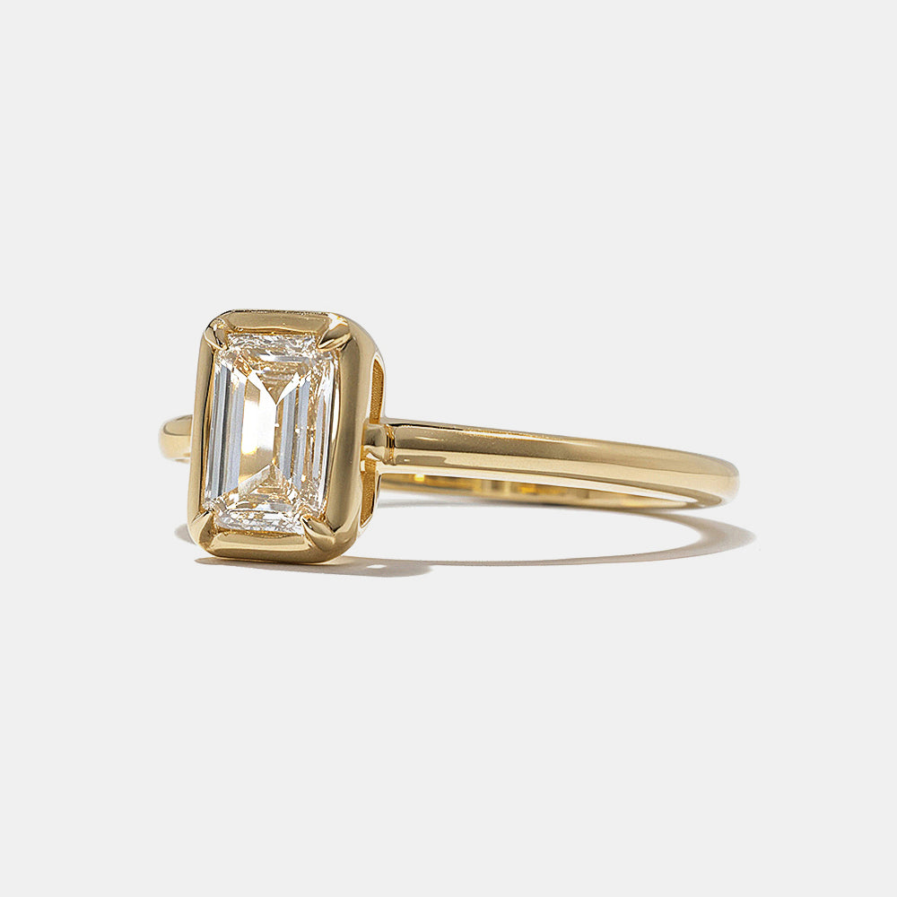 0.75CT Bezel Set Emerald Cut Lab Grown Diamond Solitaire Engagement Ring