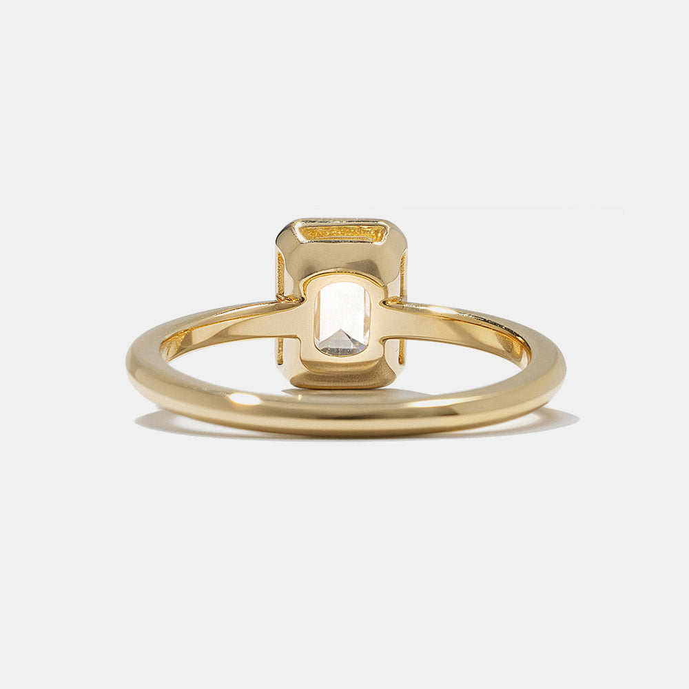 0.75CT Bezel Set Emerald Cut Lab Grown Diamond Solitaire Engagement Ring