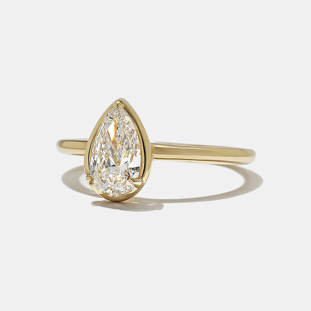 0.75CT Bezel Set Pear Cut E/VS1 Lab Grown Diamond Solitaire Engagement Ring