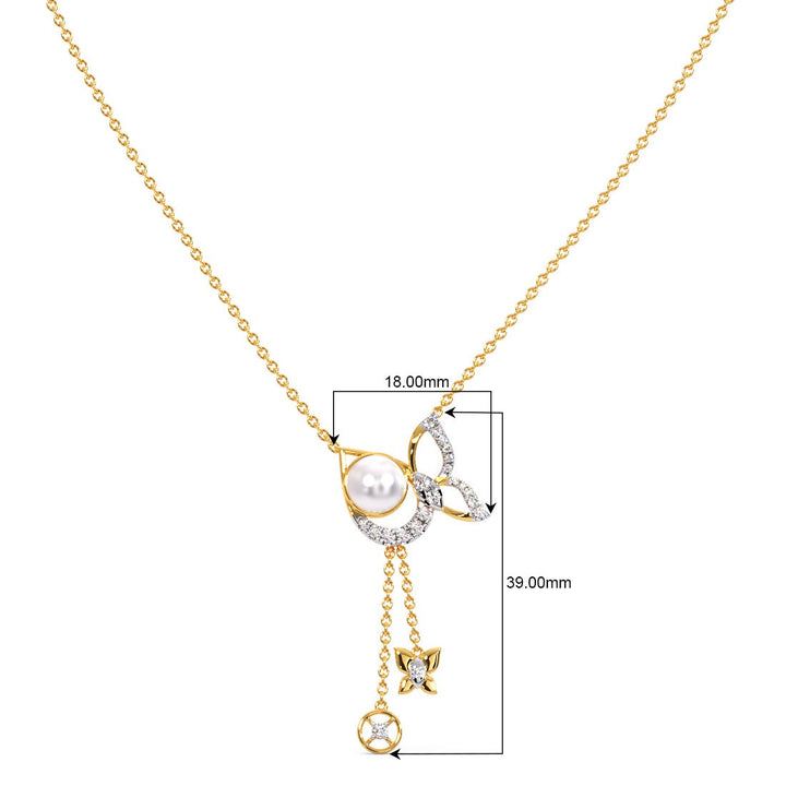 Round Cut Pearl Wings Lariat CVD Diamond Pendant Necklace