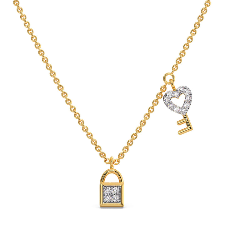 Round Lab Grown Diamond Lock Key Charm Pendant Necklace