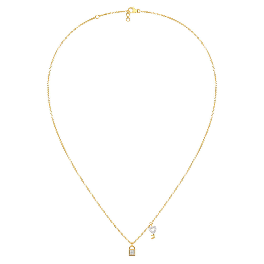 Round Lab Grown Diamond Lock Key Charm Pendant Necklace