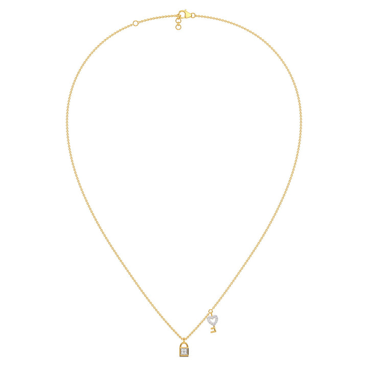 Round Lab Grown Diamond Lock Key Charm Pendant Necklace