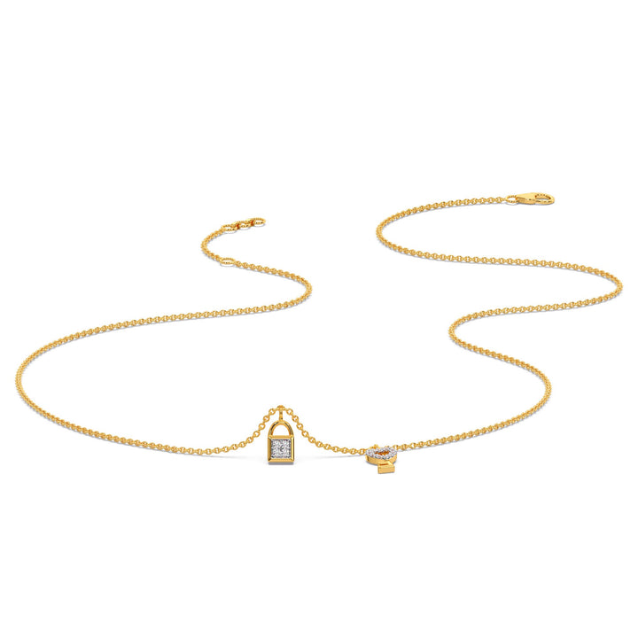 Round Lab Grown Diamond Lock Key Charm Pendant Necklace