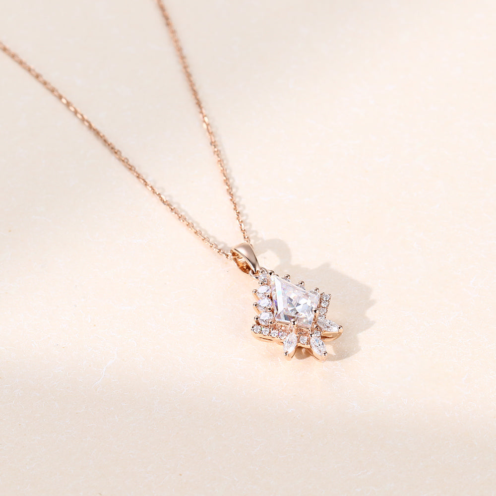 Kite Cut Lab Grown Diamond Art Deco Pendant Necklace For Women