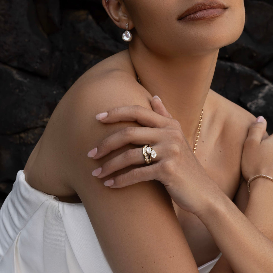 luxury pear knife edge twisted toi et moi engagement ring IGI USA