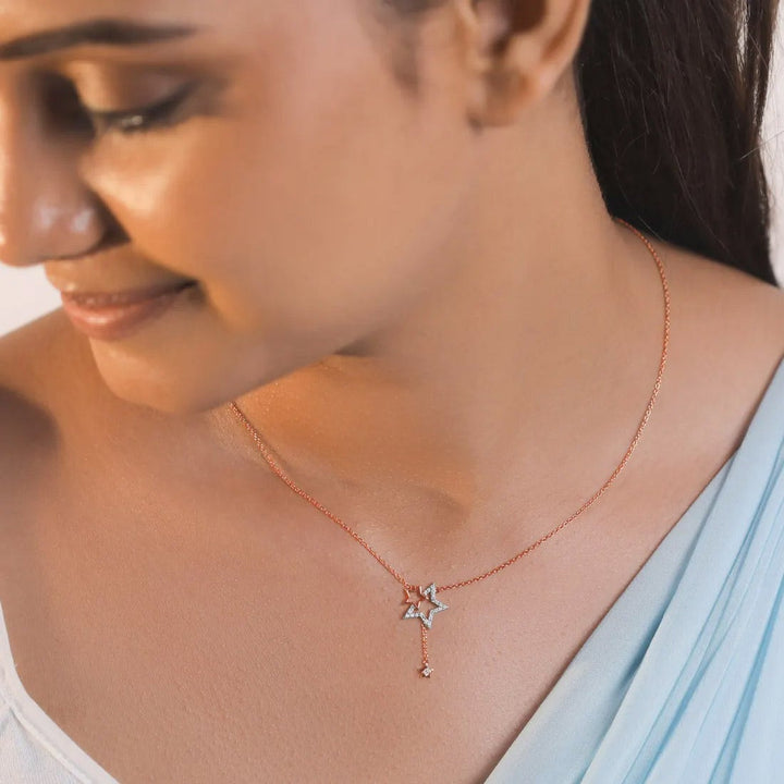 Round Lab Grown Diamond Star Lariat Pendant Necklace