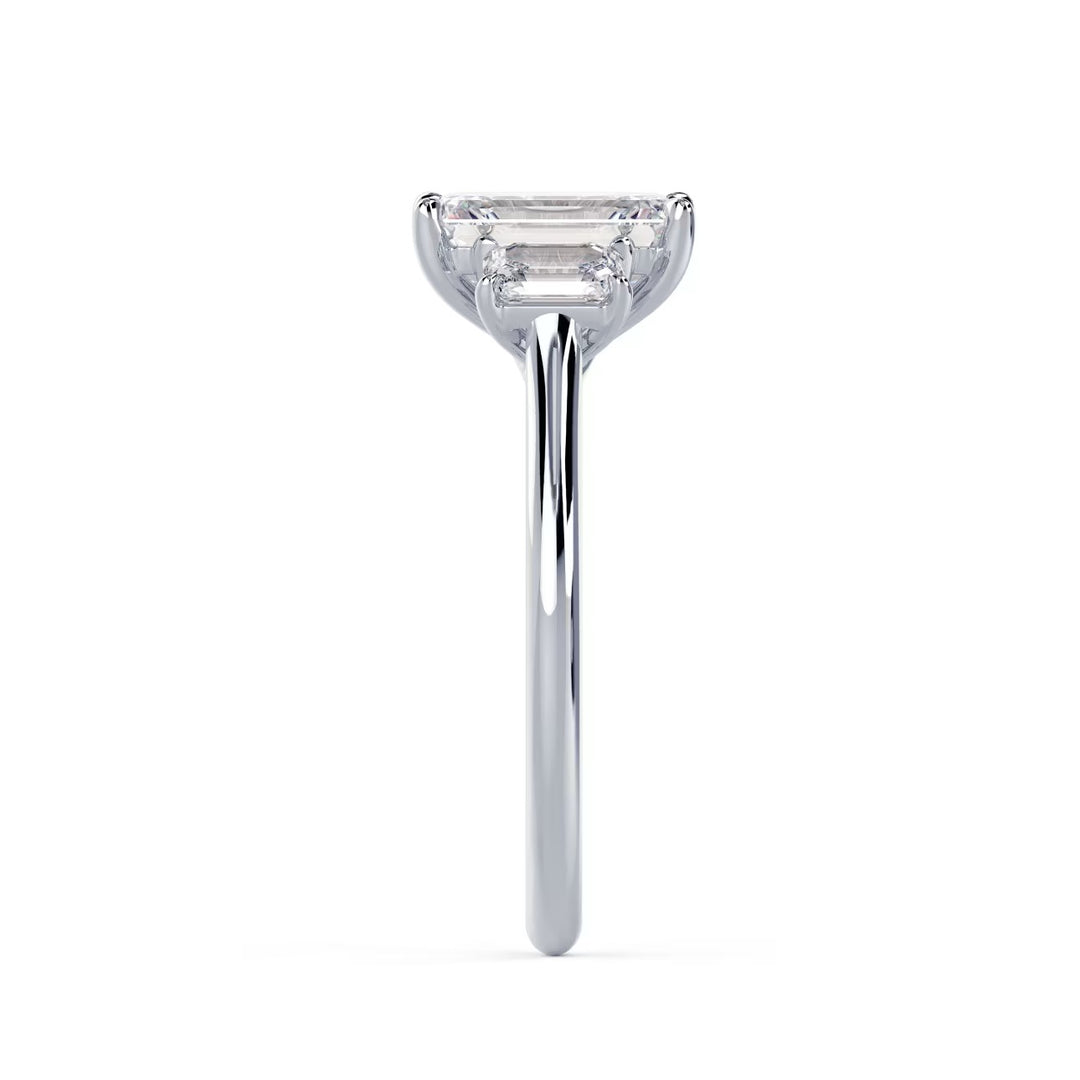 1.50CT Emerald Cut E/VS2 Lab Grown Diamond Three Stone Engagement Rings