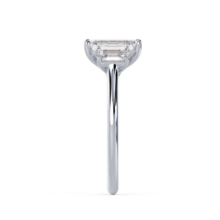 1.50CT Emerald Cut E/VS2 Lab Grown Diamond Three Stone Engagement Rings