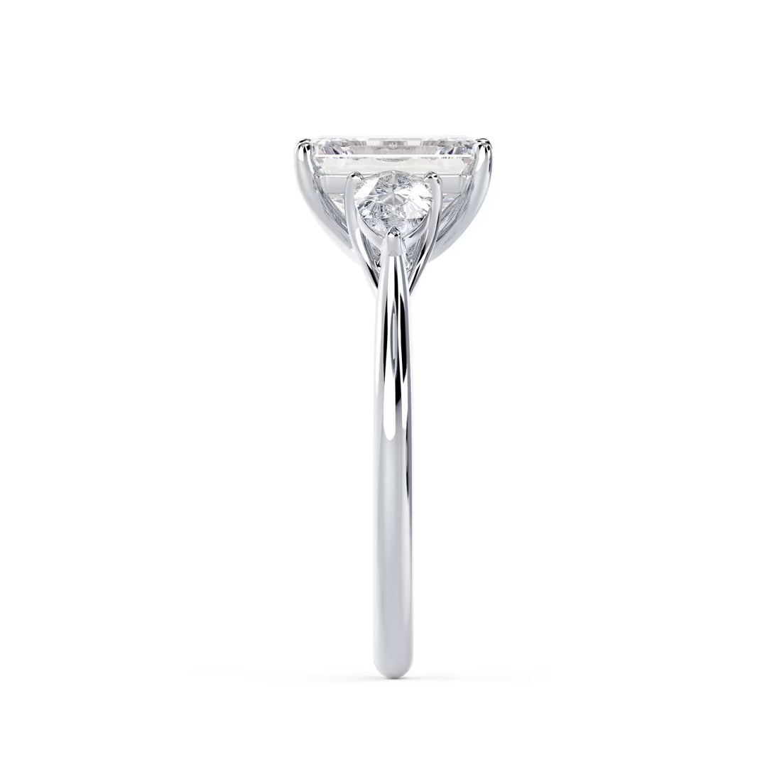 1.50CT Radiant Cut E/VS2 Lab Grown Diamond Halo Three Stone Engagement Rings