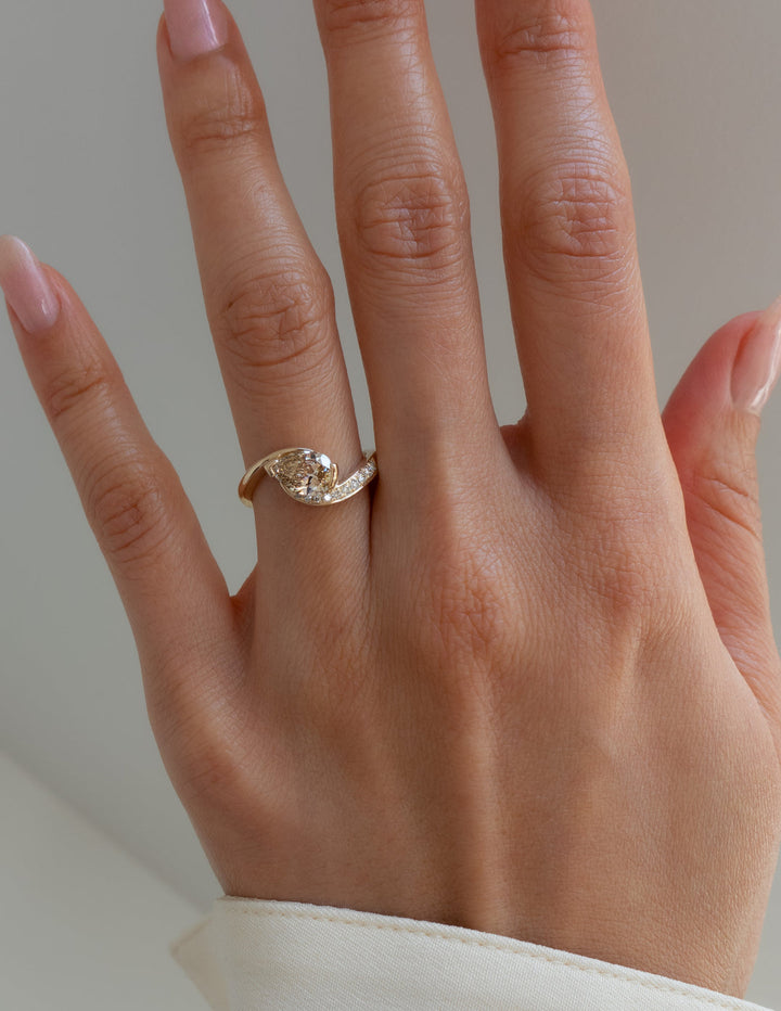 Lab Grown Champagne Pear Diamond Ring with Elegant Setting