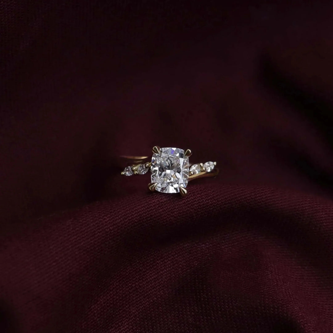 2 carat cushion diamond engagement ring cluster style lab grown IGI USA