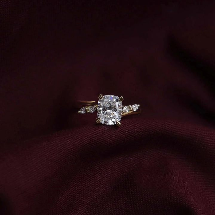 2 carat cushion diamond engagement ring cluster style lab grown IGI USA
