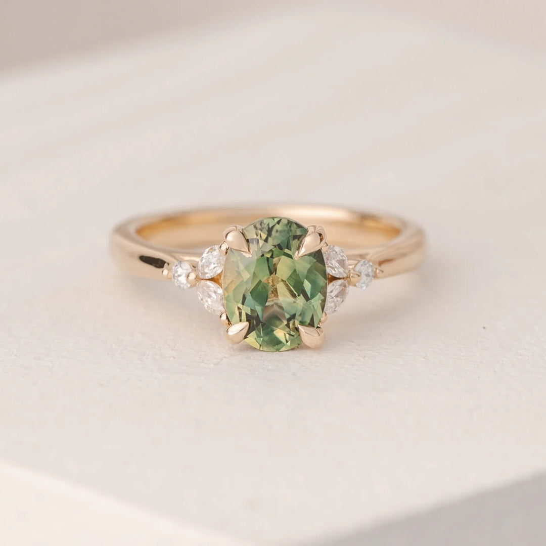 Green Cluster Diamond Ring for Women