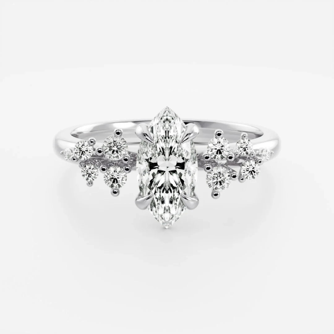 2 carat marquise diamond engagement ring cluster style lab grown USA