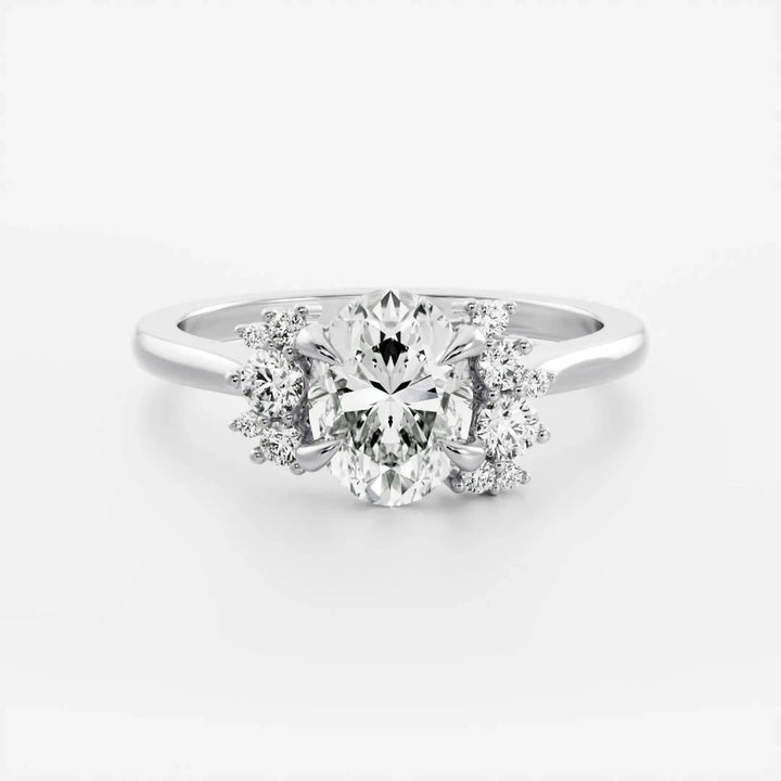 2 carat oval diamond engagement ring cluster style lab grown USA