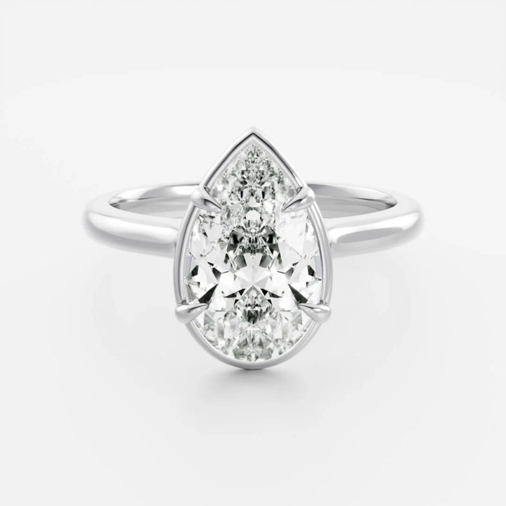 2 carat pear diamond engagement ring IGI certified bezel lab grown cathedral USA