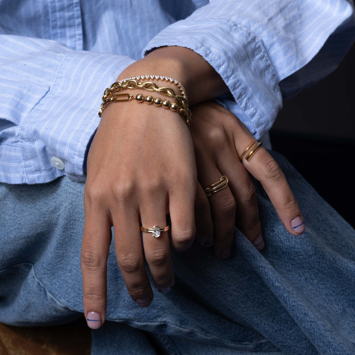 0.75CT Half Bezel Set Oval Cut E/VS1 Lab Grown Diamond Solitaire Engagement Ring