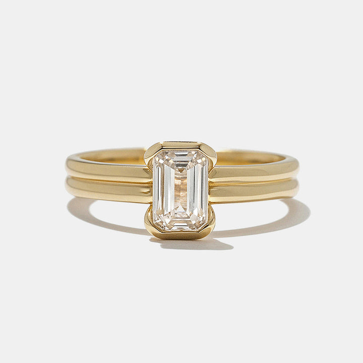 0.75CT Half Bezel Set Emerald Cut E/VS1 Lab Grown Diamond Solitaire Engagement Ring