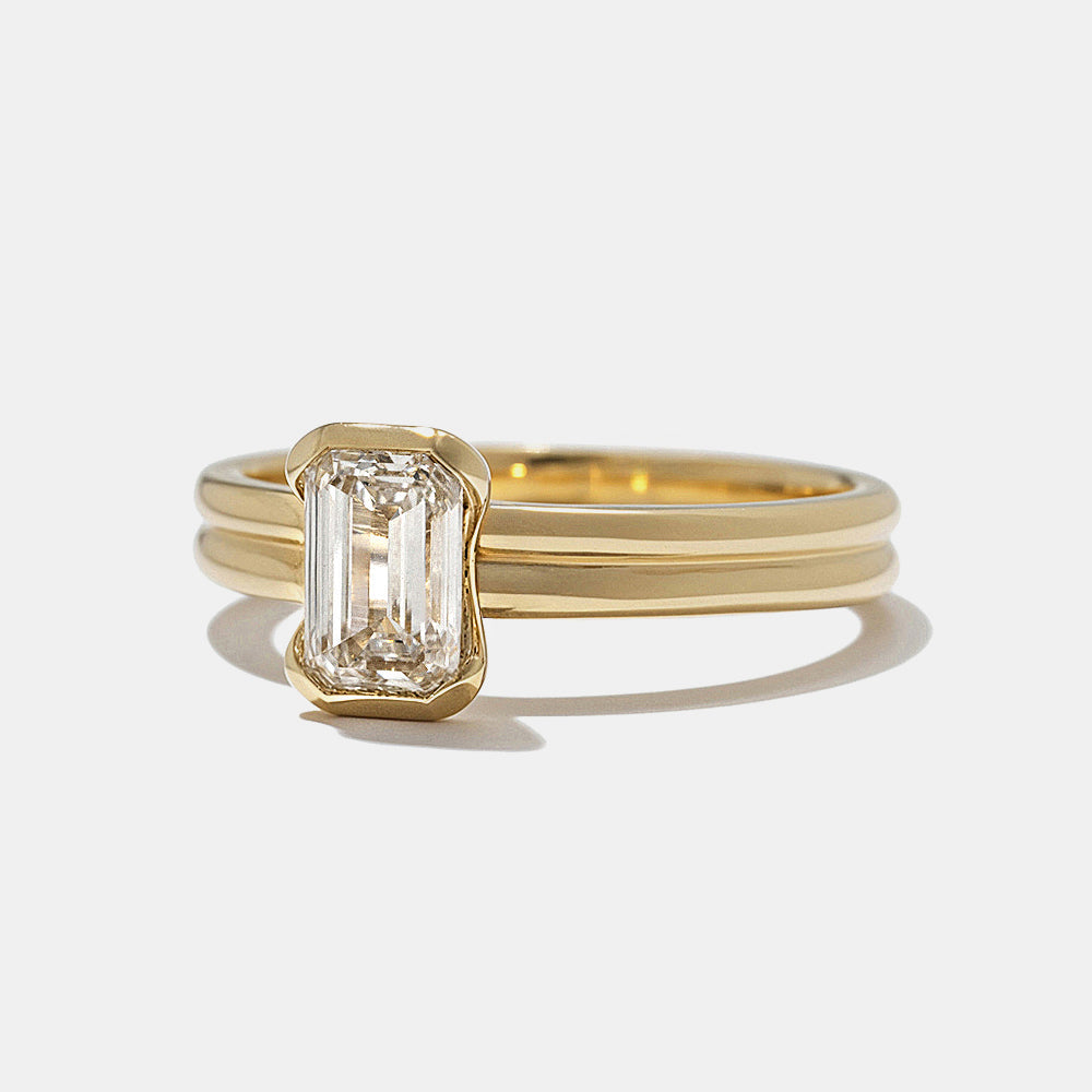 0.75CT Half Bezel Set Emerald Cut E/VS1 Lab Grown Diamond Solitaire Engagement Ring