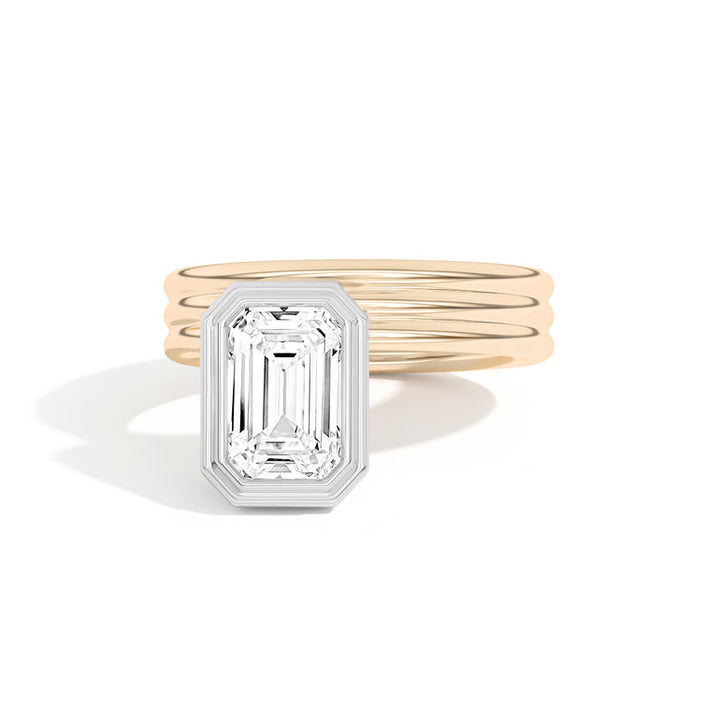 Emerald Cut Bezel Set Lab Grown Diamond Engagement Ring